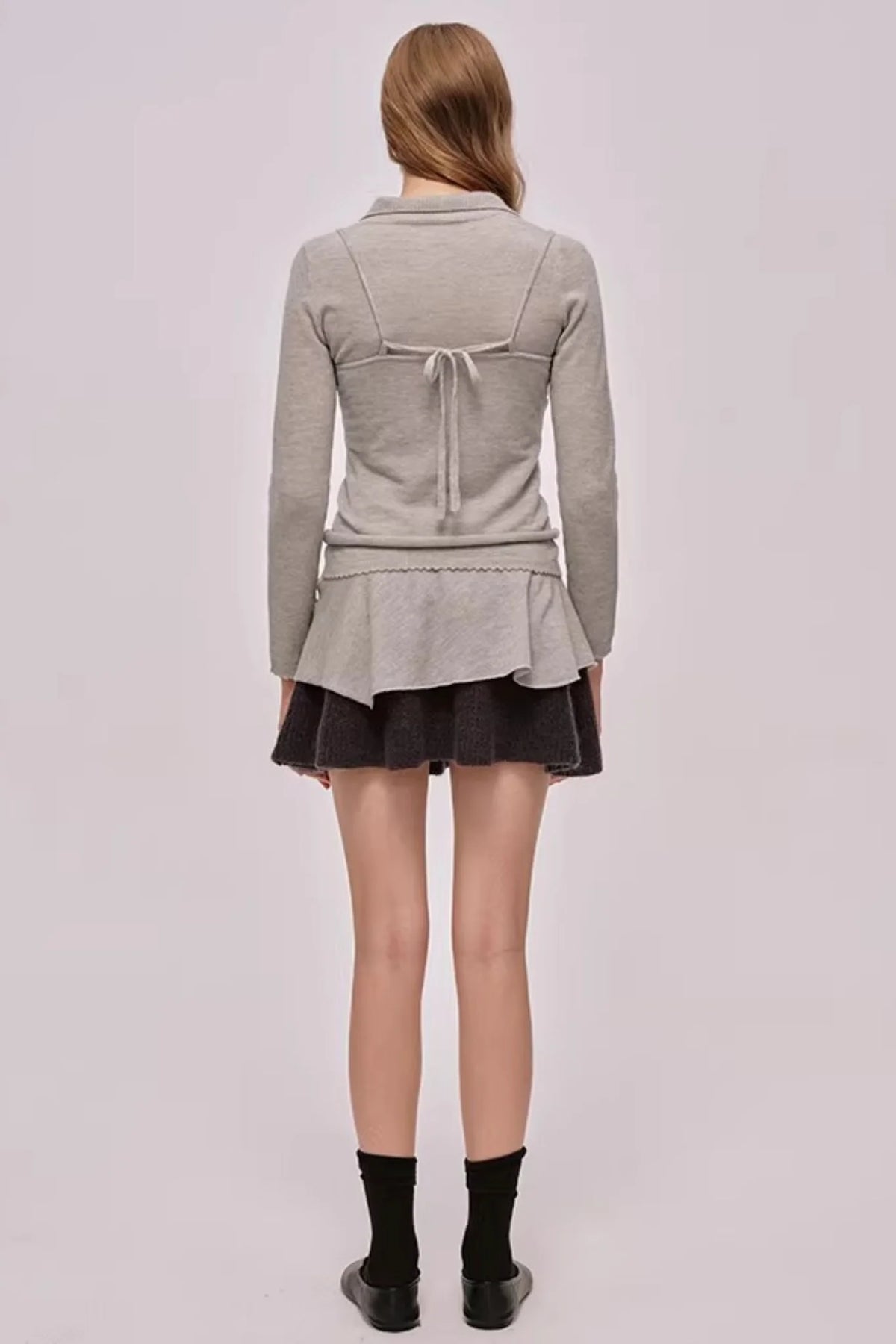 Doll Collar Knitted Cardigan Set-Up