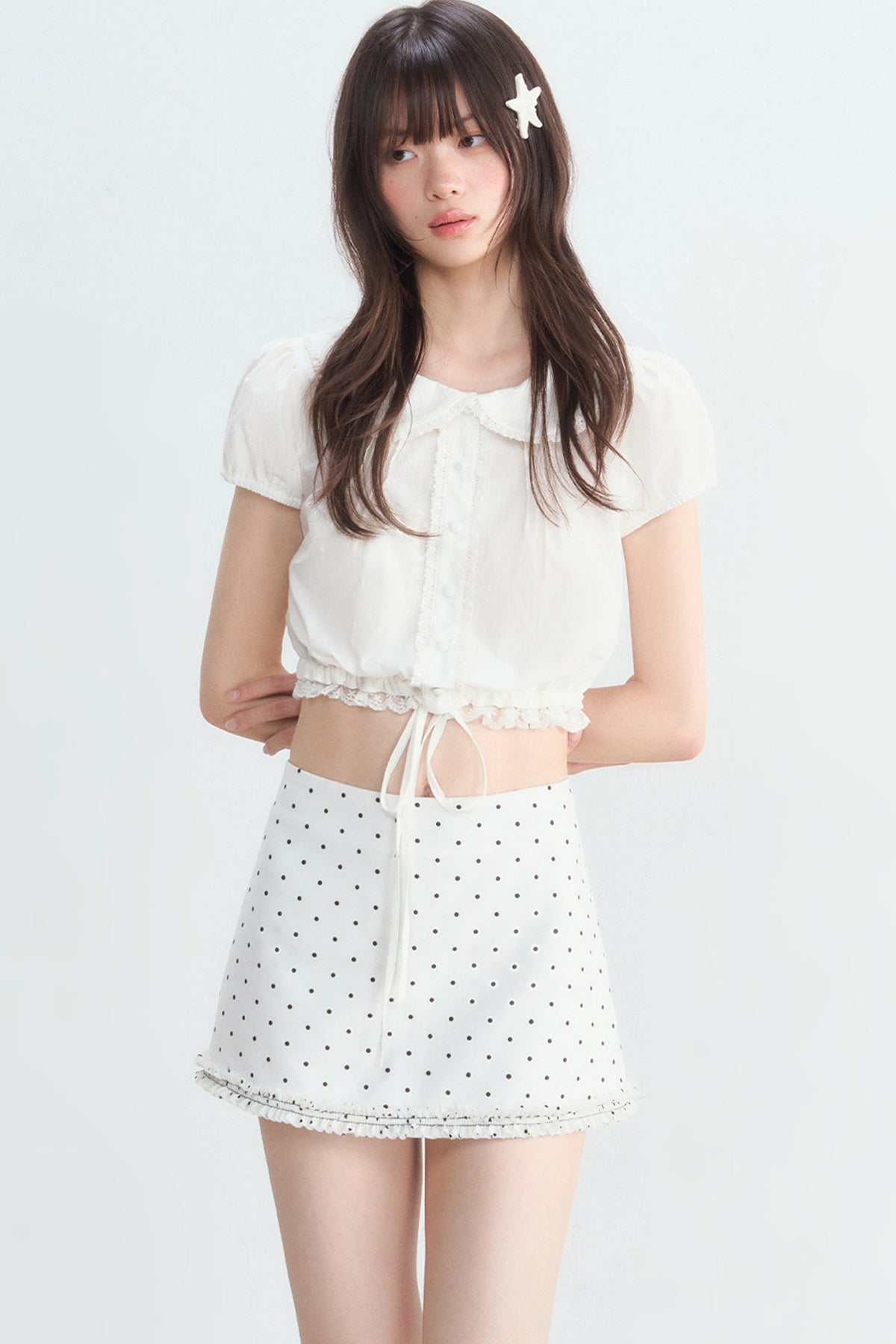 Doll Collar Lace Puff Sleeve Blouse