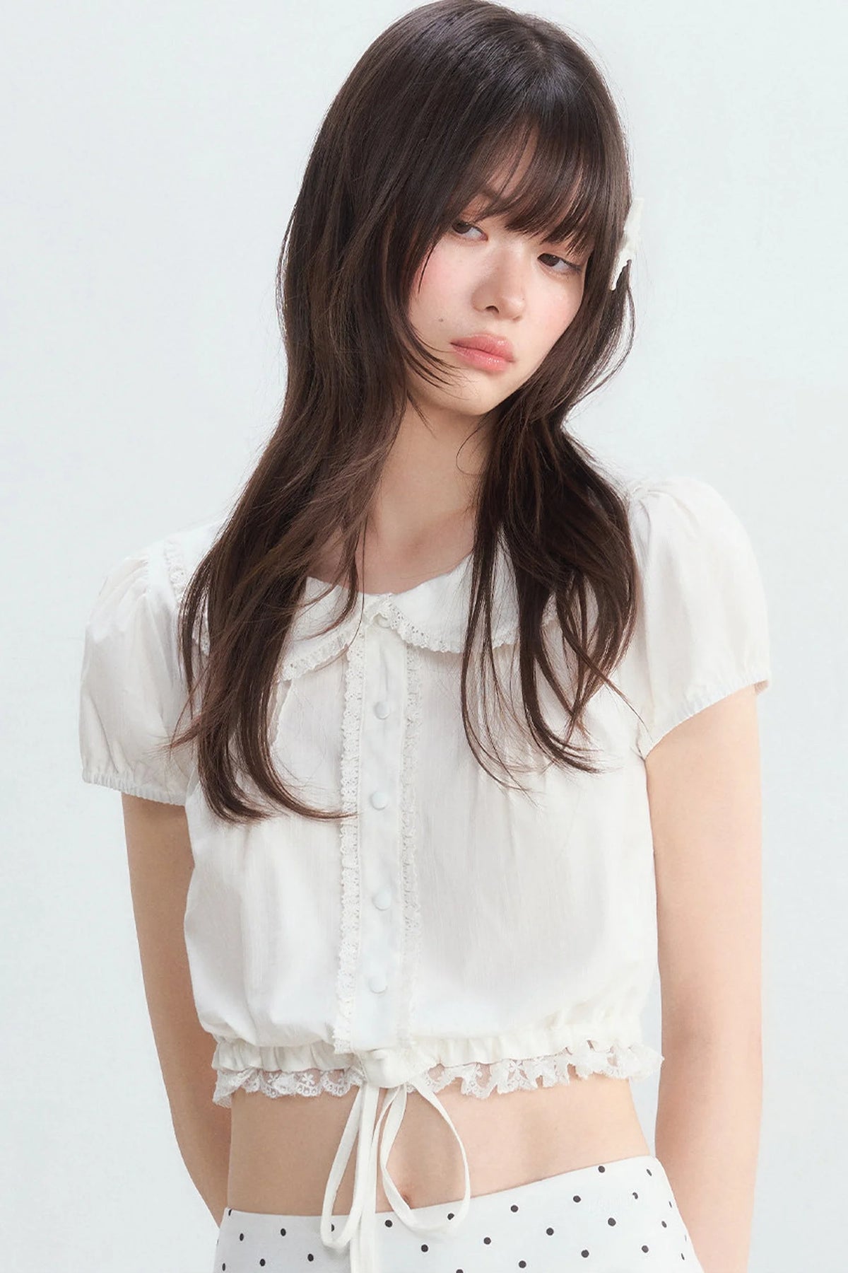 Doll Collar Lace Puff Sleeve Blouse