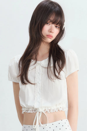 Doll Collar Lace Puff Sleeve Blouse