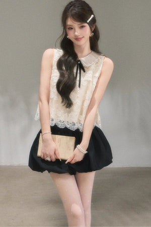 Doll Collar Lace Top and Floral Skirt Set-Up