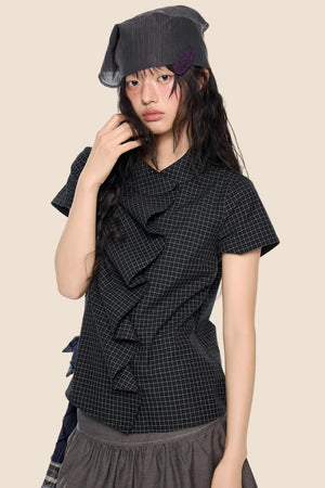 Doll Collar Plaid Blouse