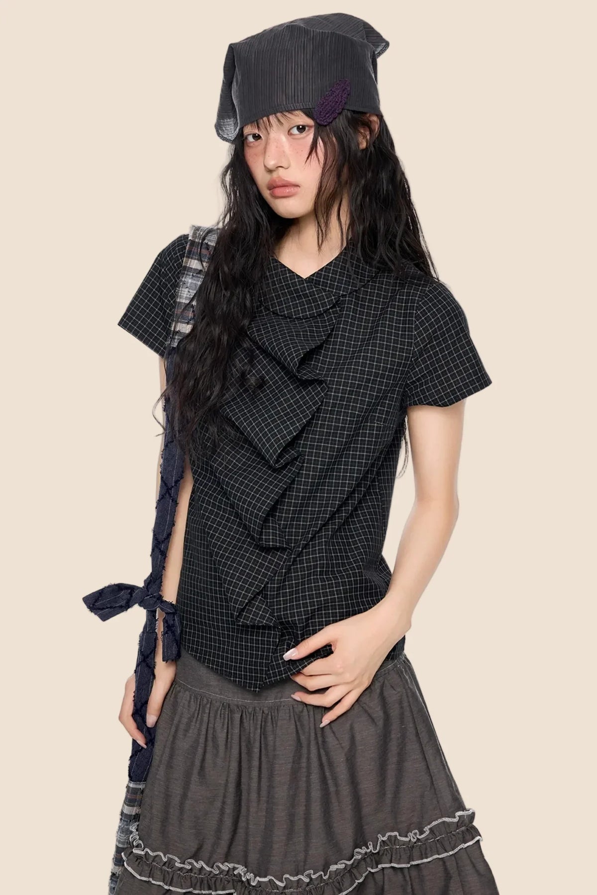 Doll Collar Plaid Blouse