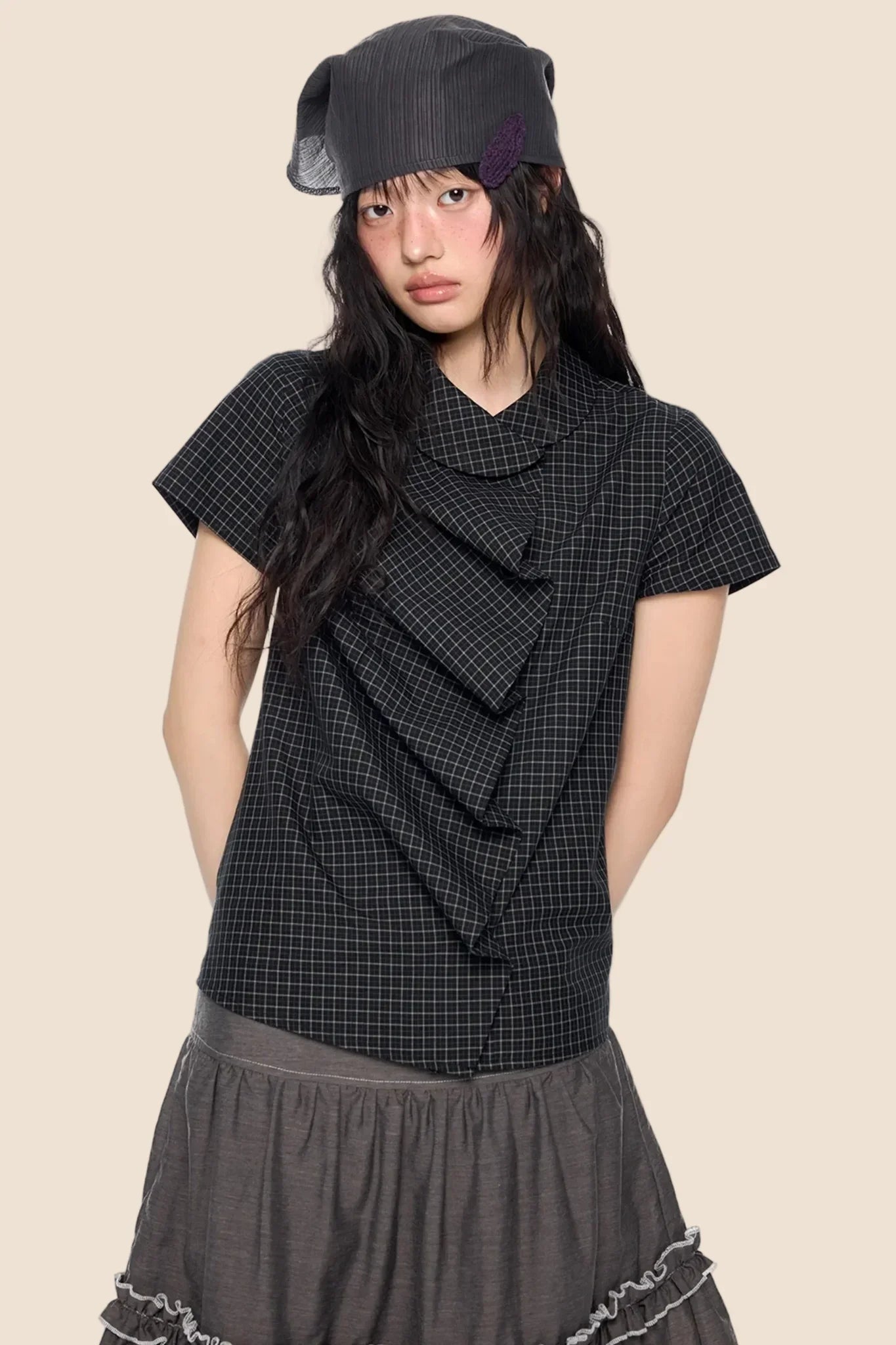 Doll Collar Plaid Blouse