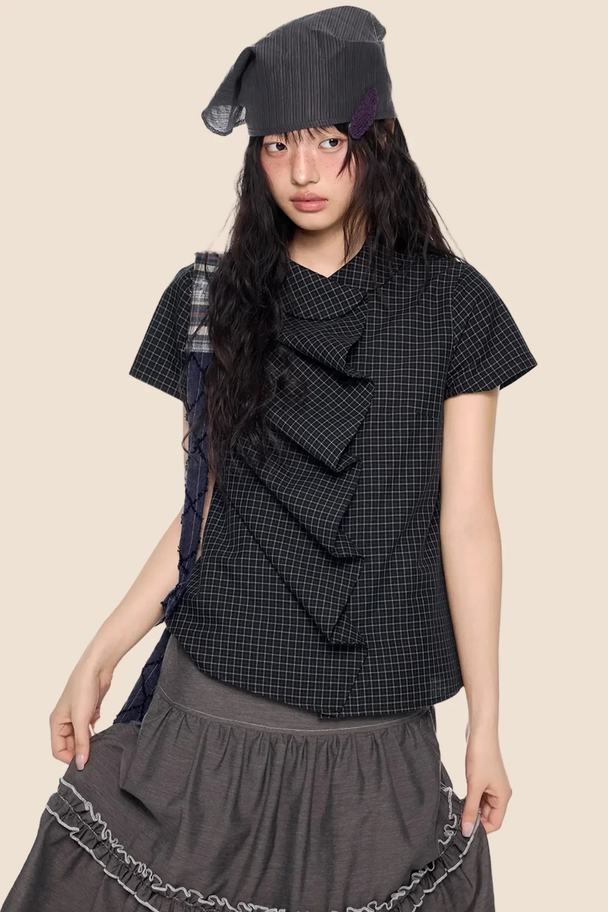 Doll Collar Plaid Blouse