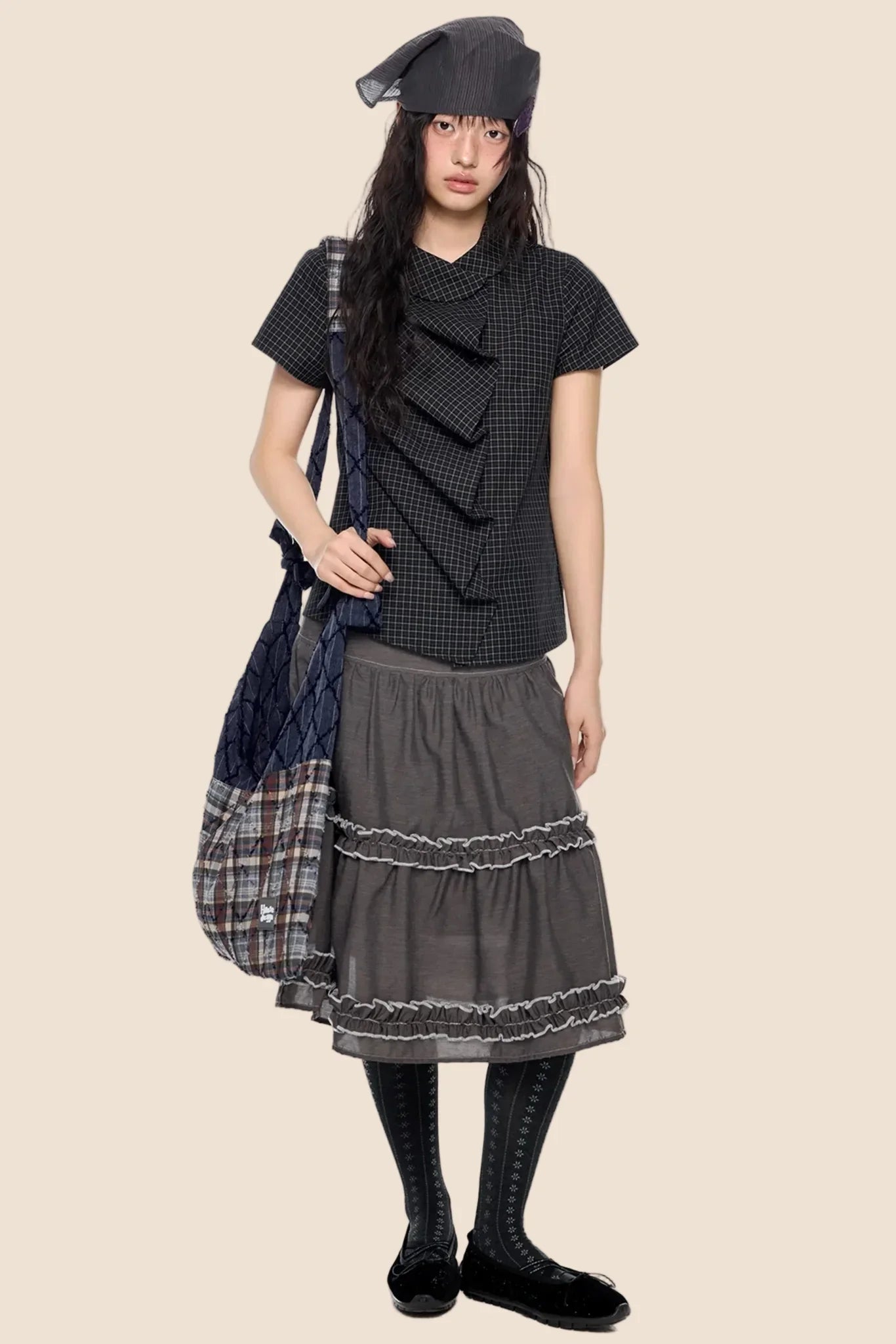 Doll Collar Plaid Blouse