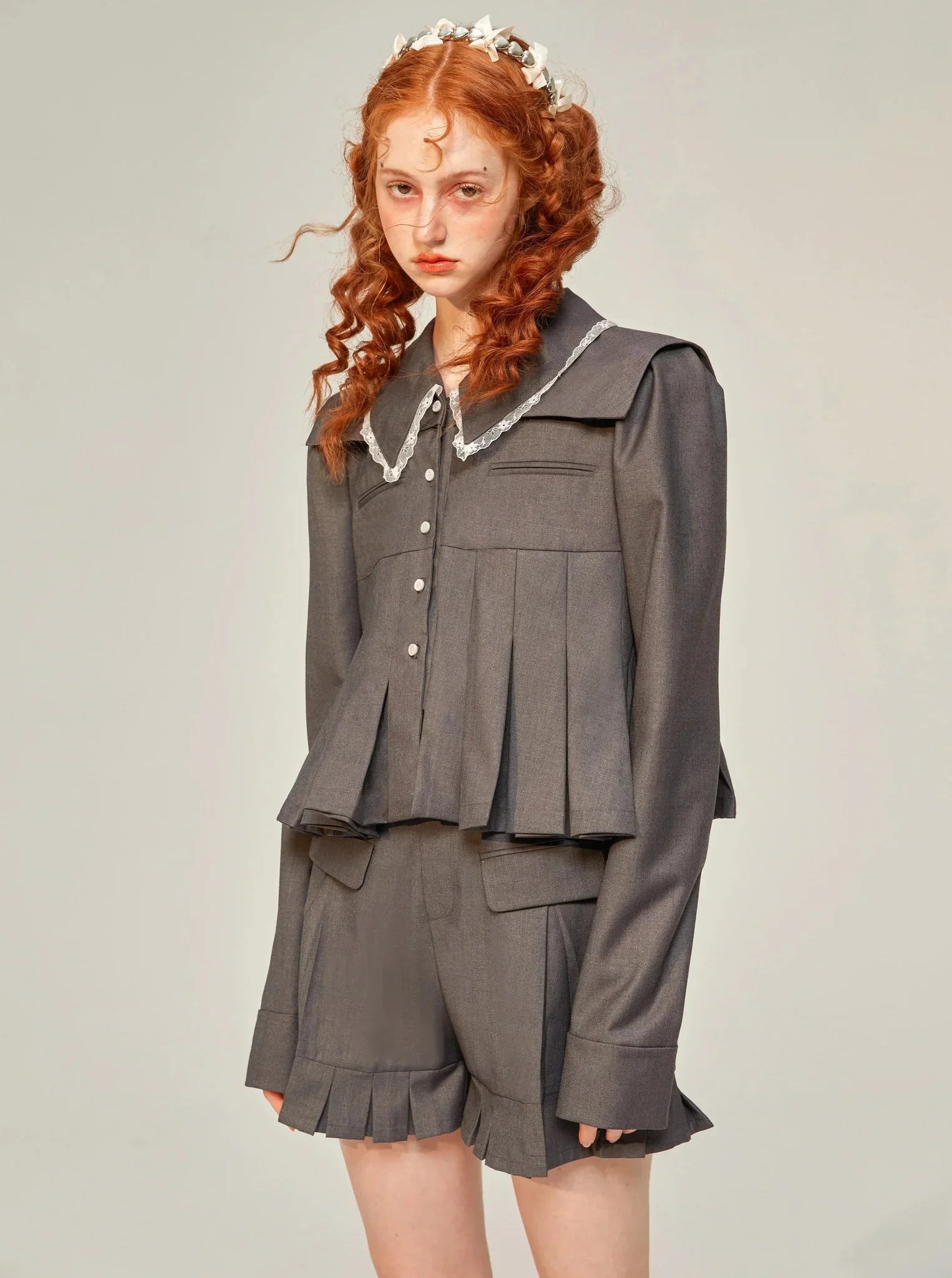 Doll Collar Pleated Set-up