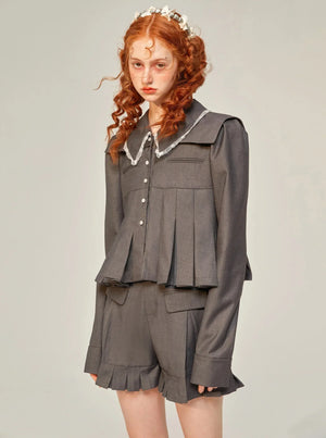 Doll Collar Pleated Set-up