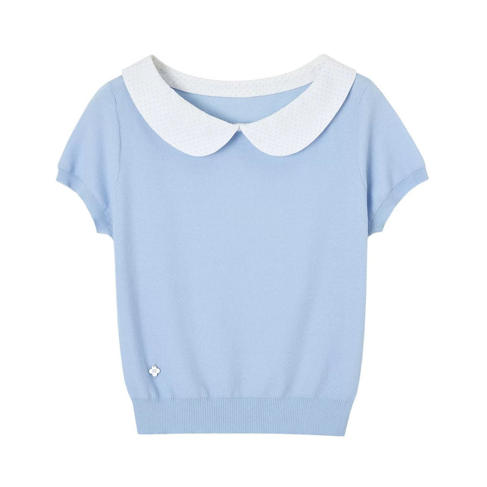 Doll Collar Short Sleeve Knit Top