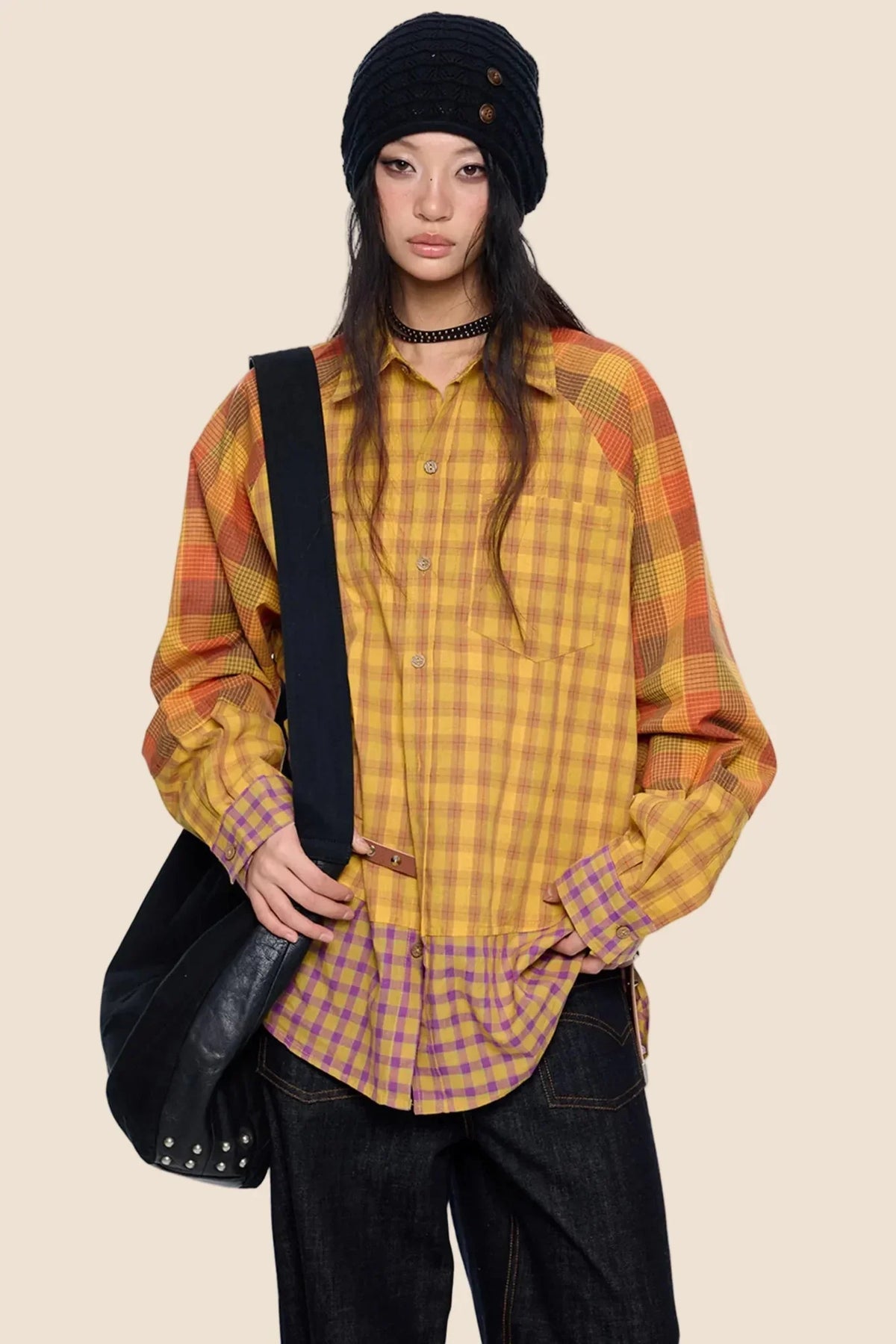 Dopamine Plaid Patchwork Shirt