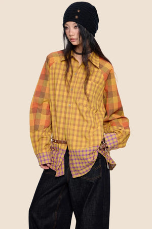Dopamine Plaid Patchwork Shirt