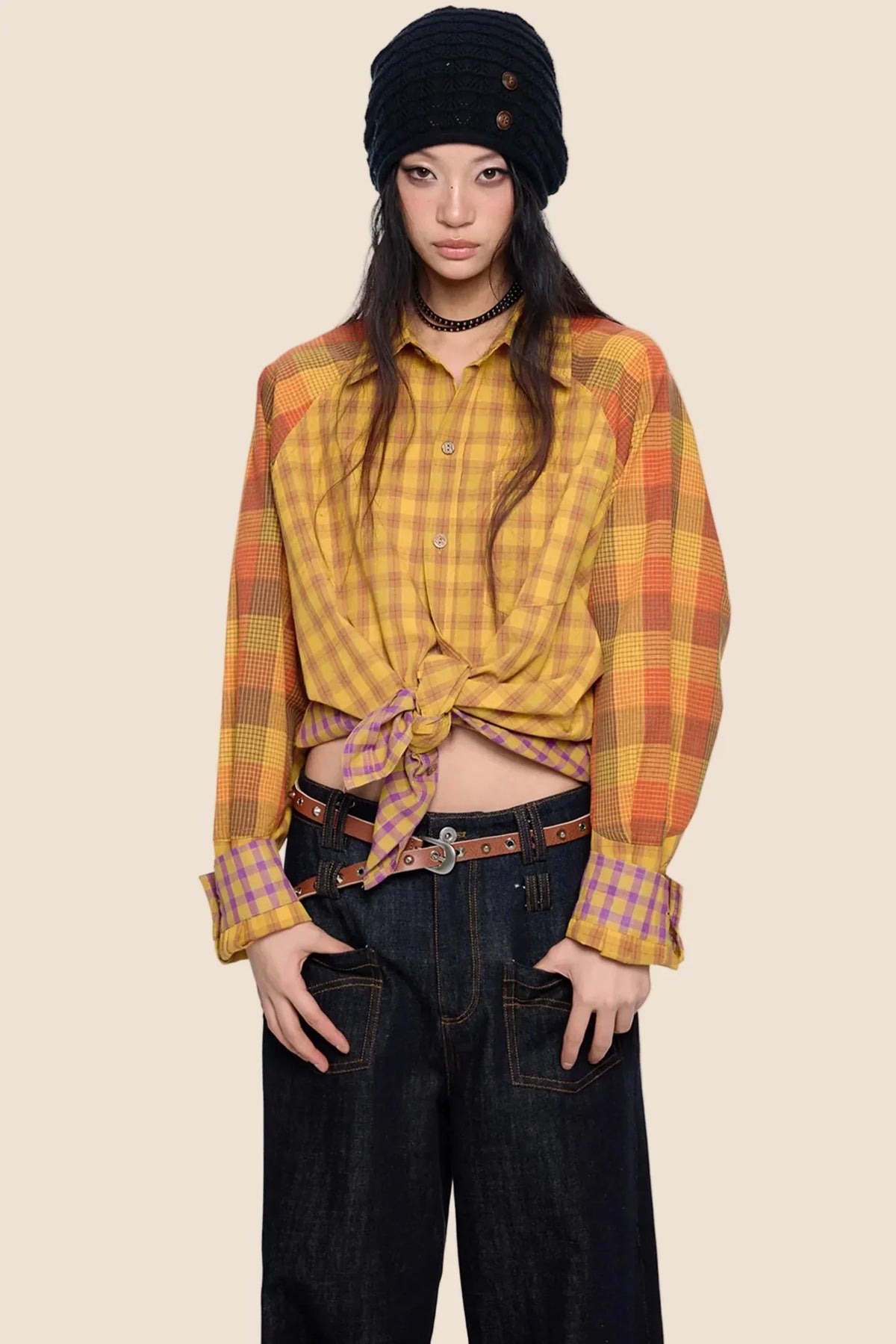 Dopamine Plaid Patchwork Shirt
