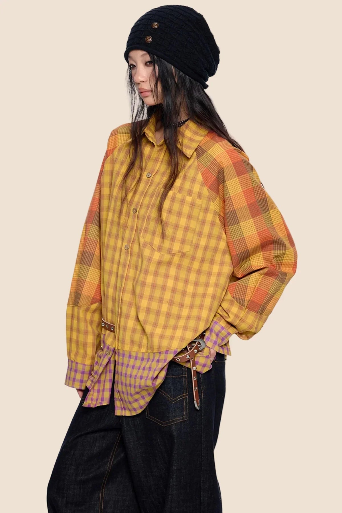 Dopamine Plaid Patchwork Shirt