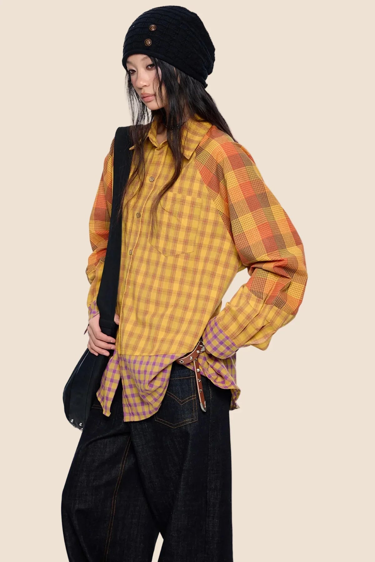 Dopamine Plaid Patchwork Shirt
