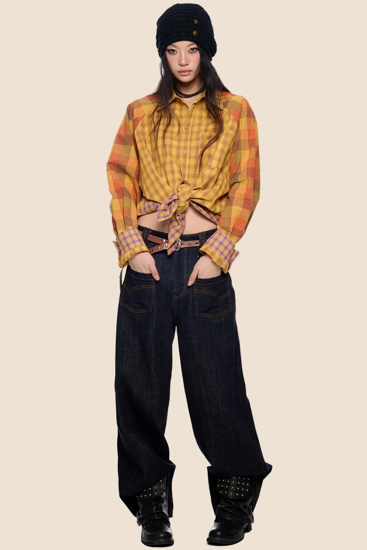Dopamine Plaid Patchwork Shirt