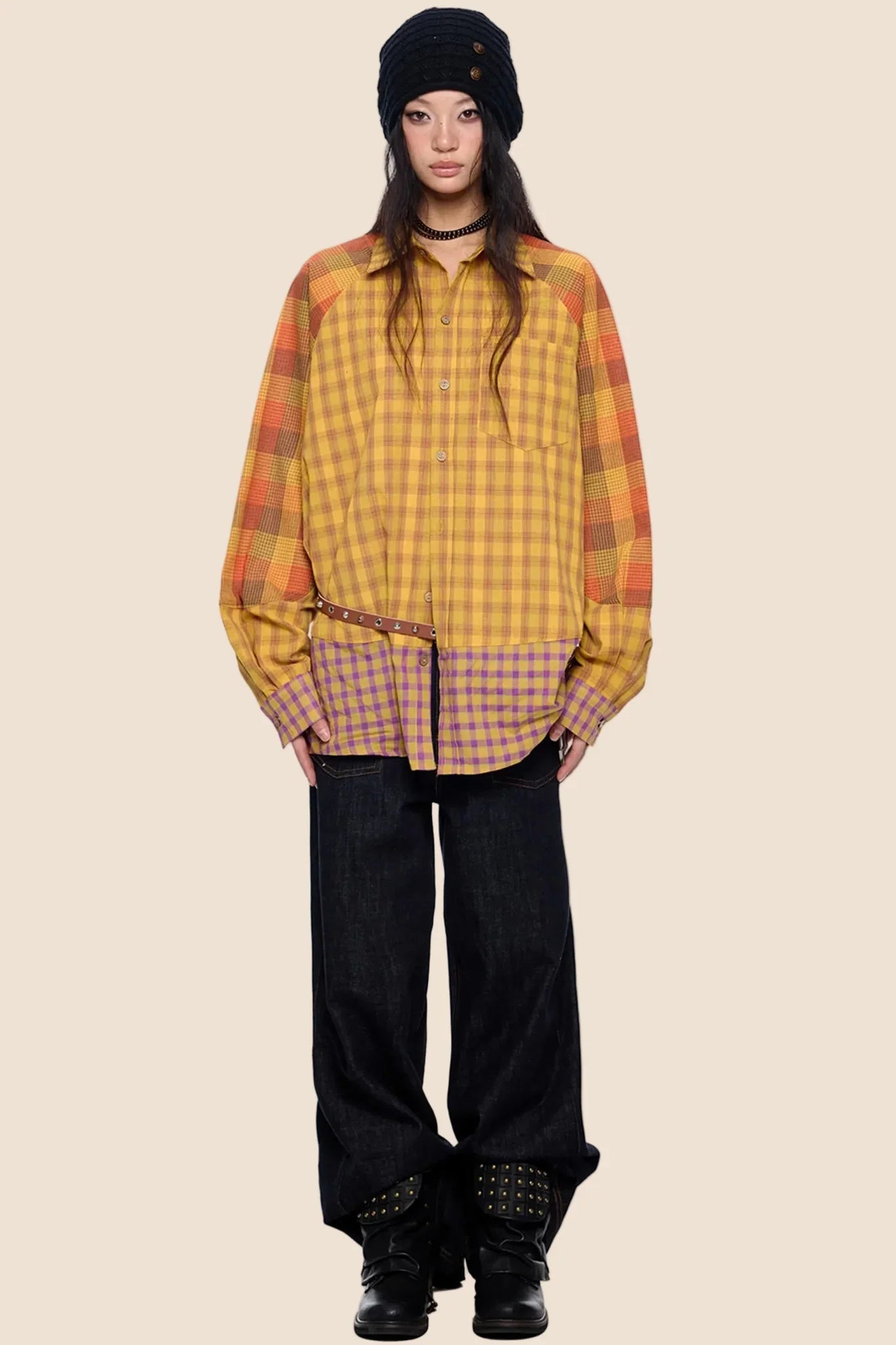 Dopamine Plaid Patchwork Shirt