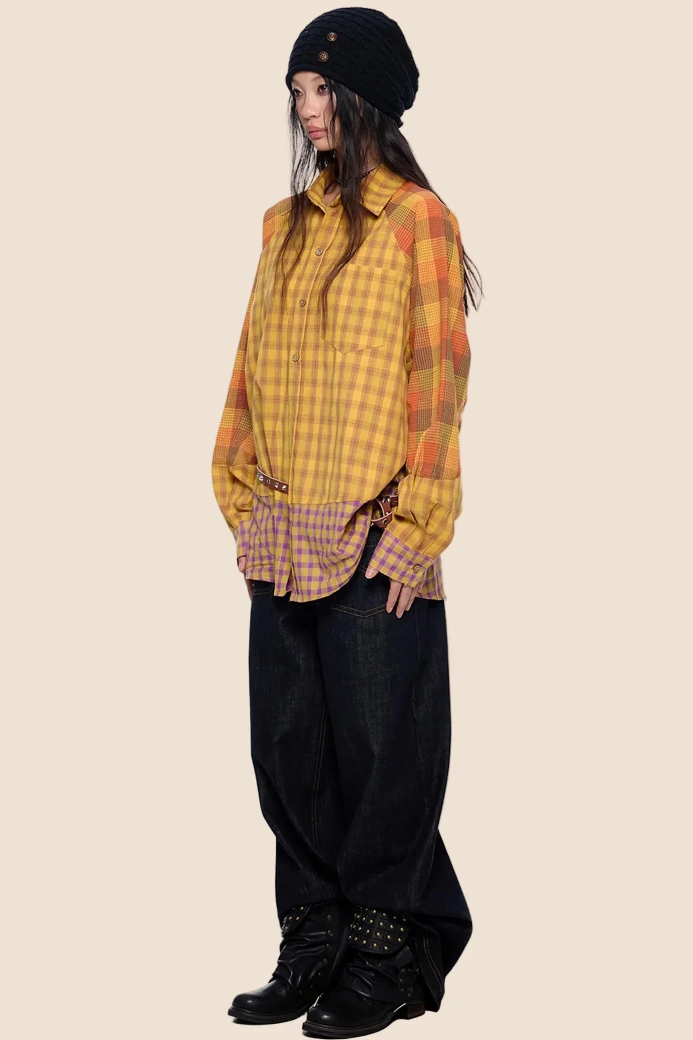 Dopamine Plaid Patchwork Shirt