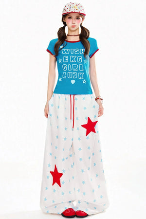 Dopamine Star Print Wide-Leg Pants