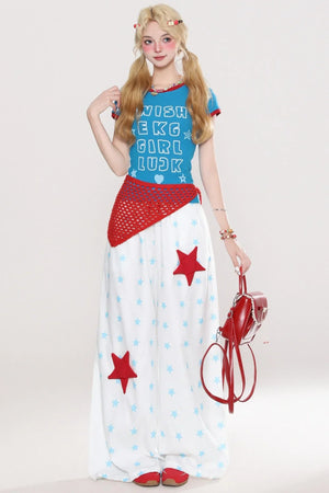 Dopamine Star Print Wide-Leg Pants