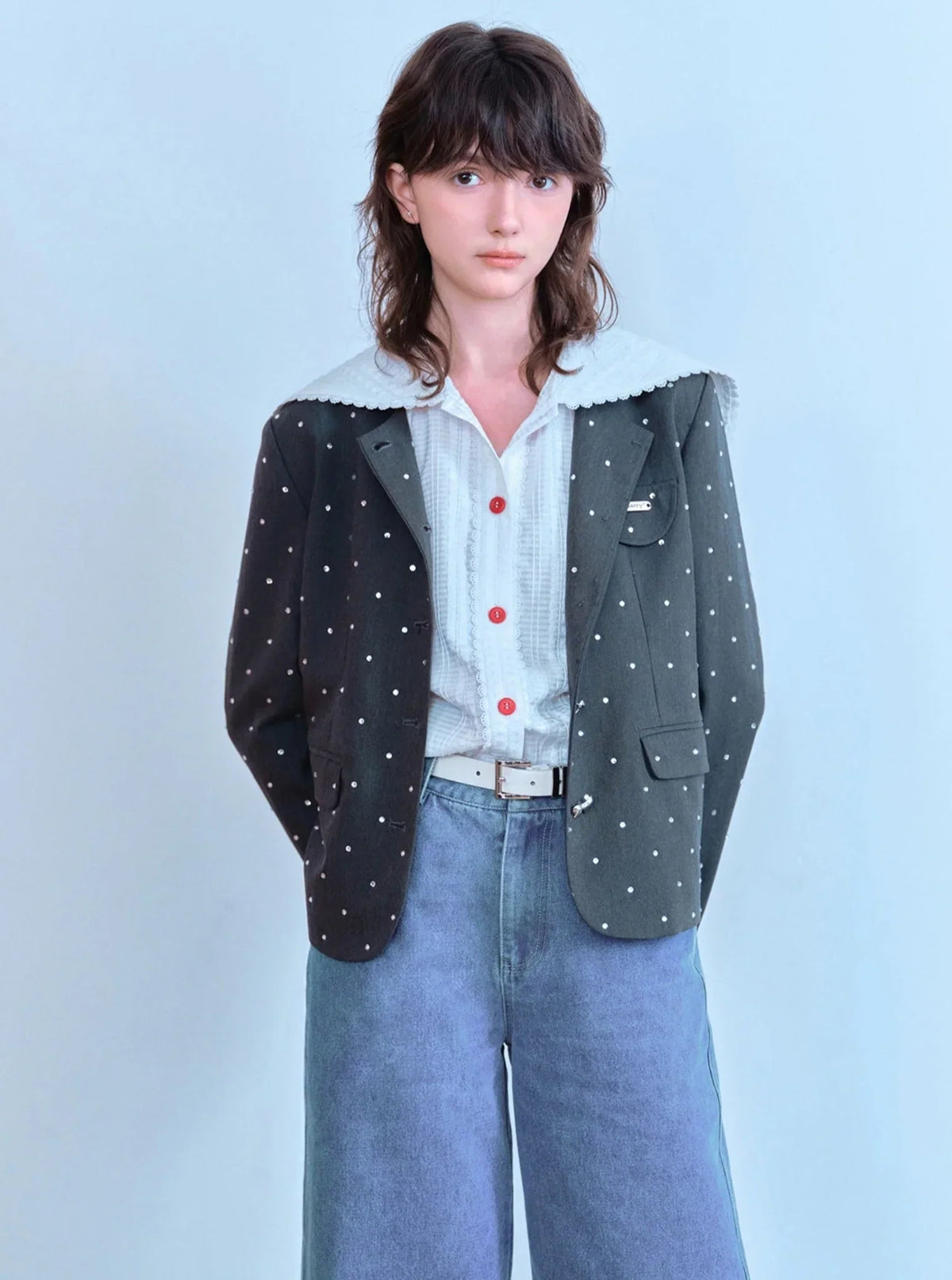 Dot Collarless Coat