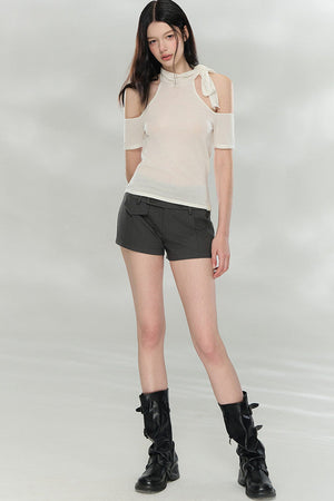 Double-Breasted Belted Shorts