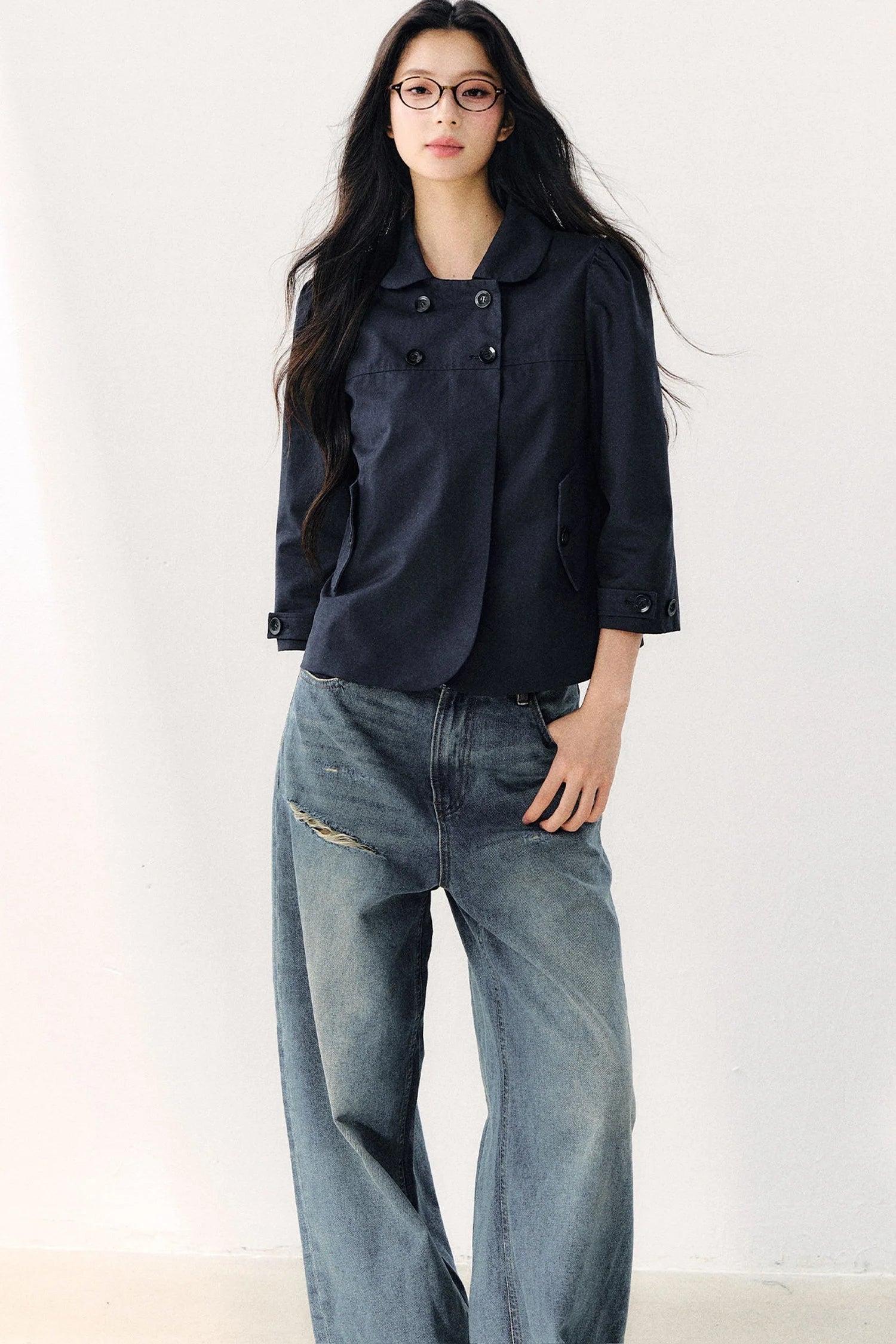 Double-Breasted Doll Collar Top