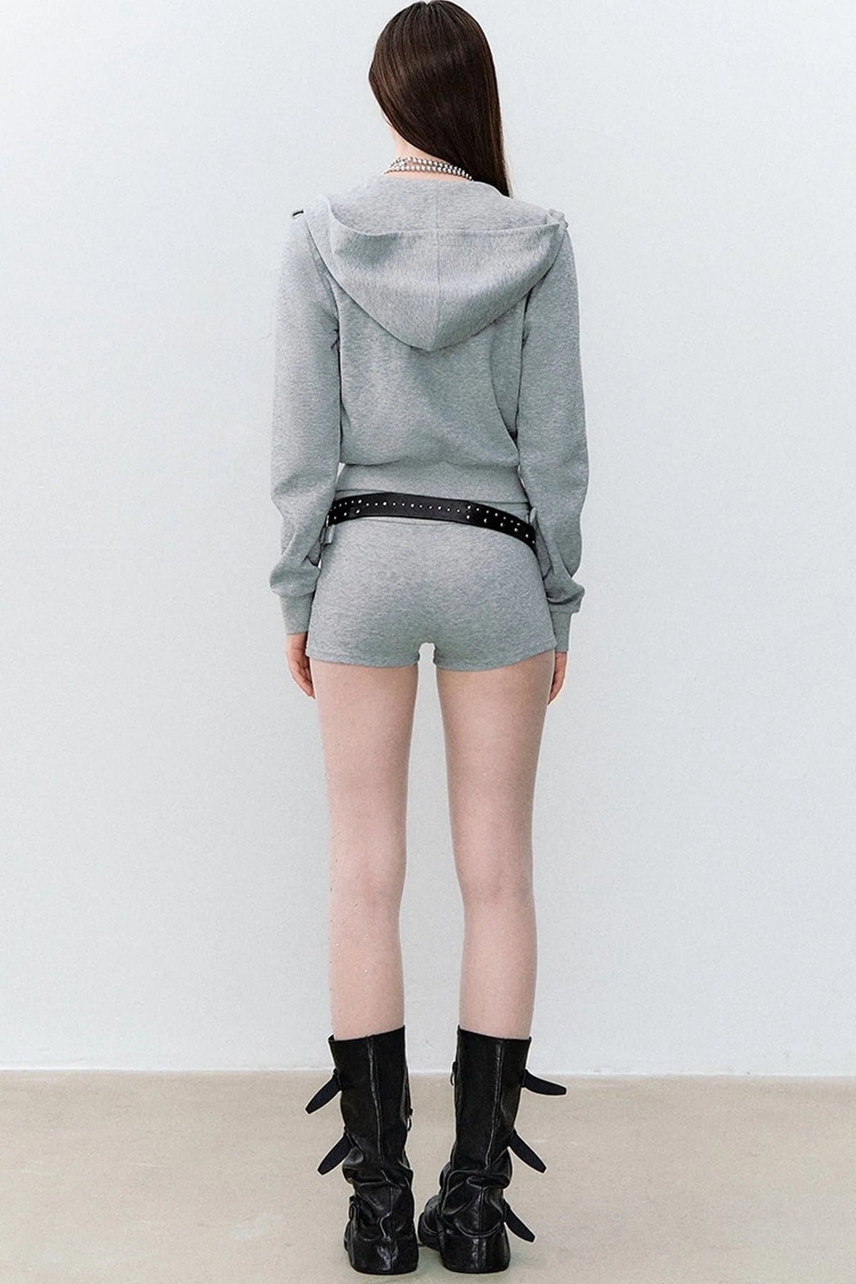 Double-Breasted Hooded Sweatshirt and Pants 3-Piece Set-Up