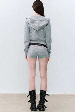 Double-Breasted Hooded Sweatshirt and Pants 3-Piece Set-Up