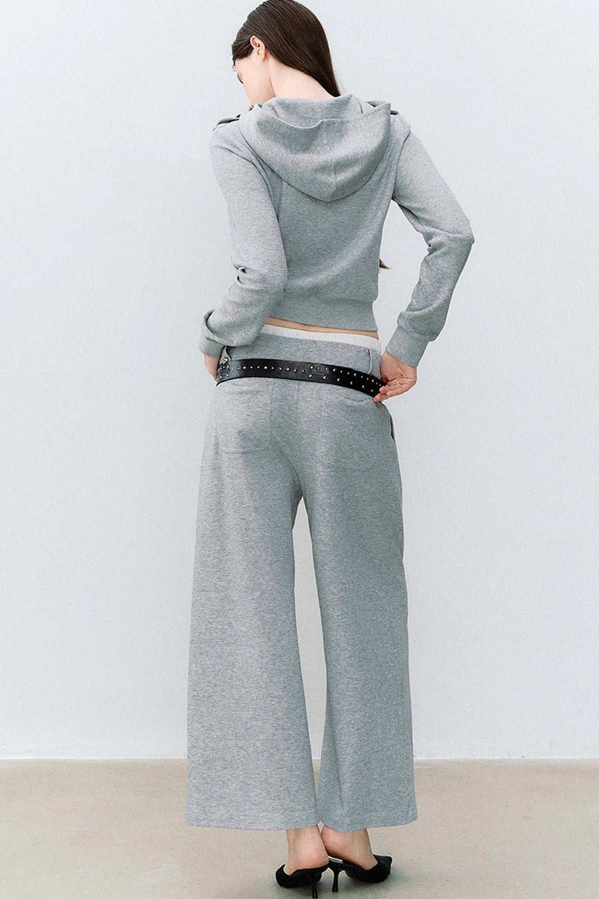 Double-Breasted Hooded Sweatshirt and Pants 3-Piece Set-Up