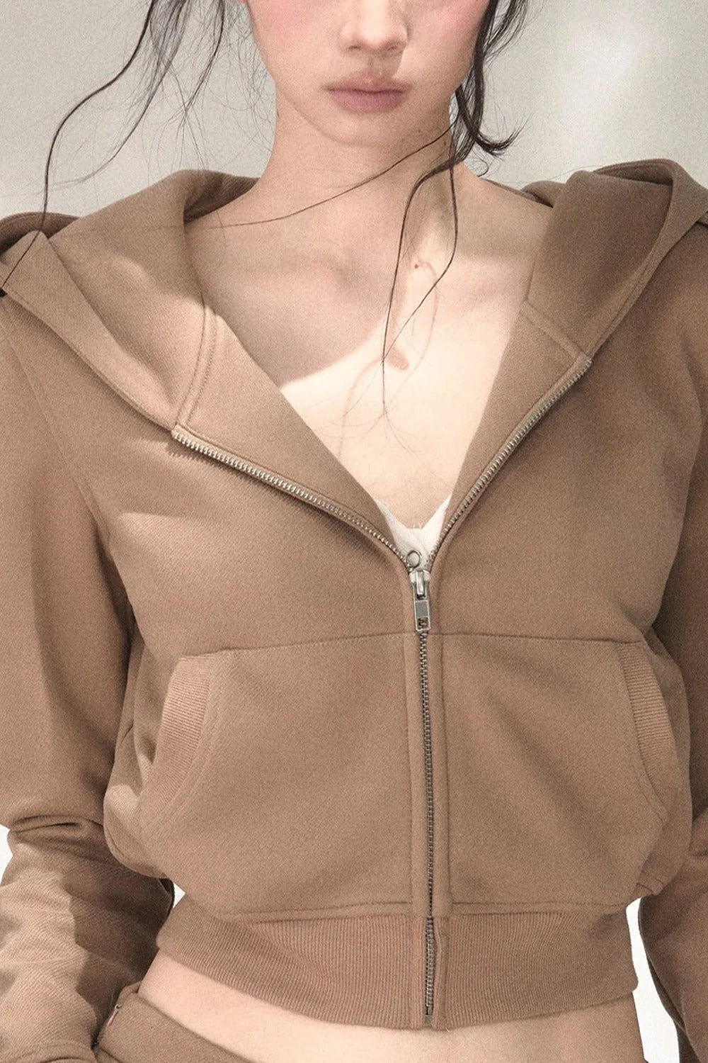 Double-Breasted Hooded Sweatshirt and Skirt Set-Up