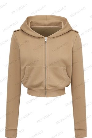 Double-Breasted Hooded Sweatshirt and Skirt Set-Up
