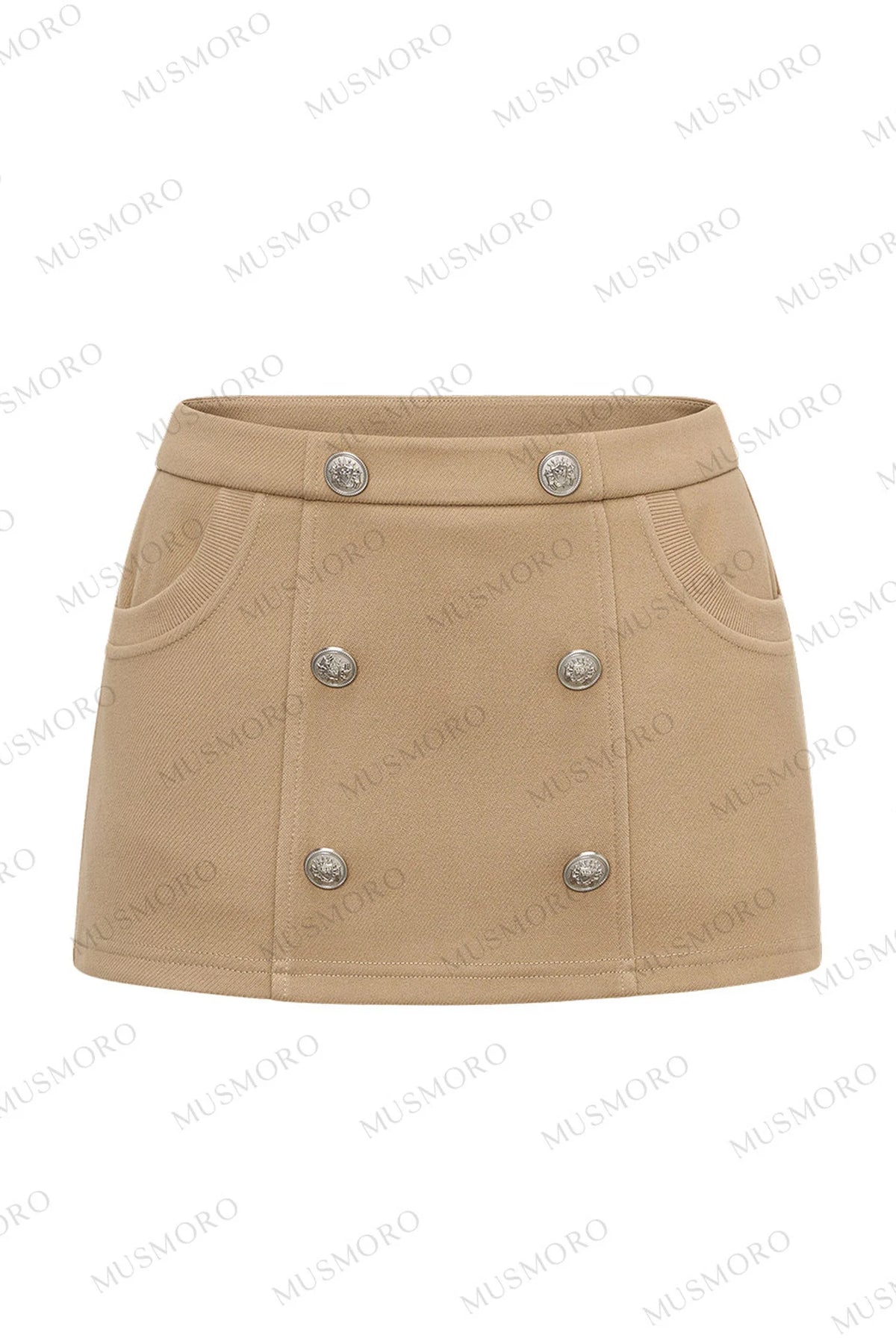 Double-Breasted Hooded Sweatshirt and Skirt Set-Up