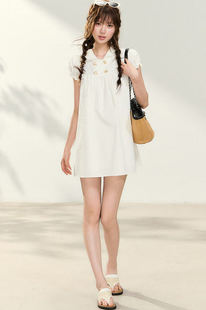 Double-Breasted Puff-Sleeve Peter Pan Collar Dress