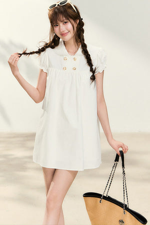 Double-Breasted Puff-Sleeve Peter Pan Collar Dress