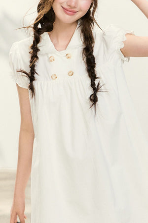 Double-Breasted Puff-Sleeve Peter Pan Collar Dress