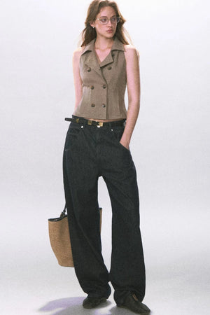 Double-Breasted Waist-Cinching Top Set-Up