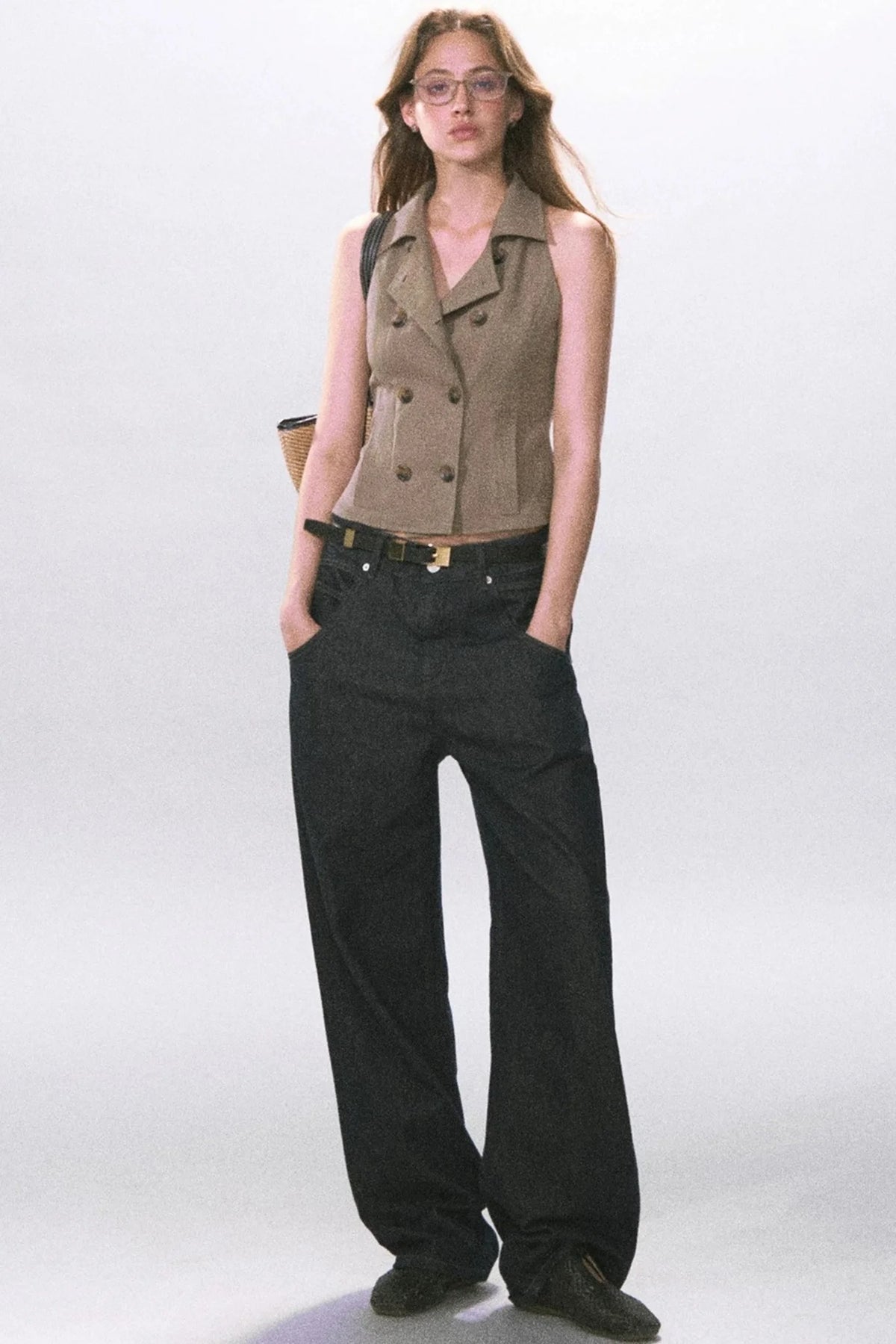 Double-Breasted Waist-Cinching Top Set-Up