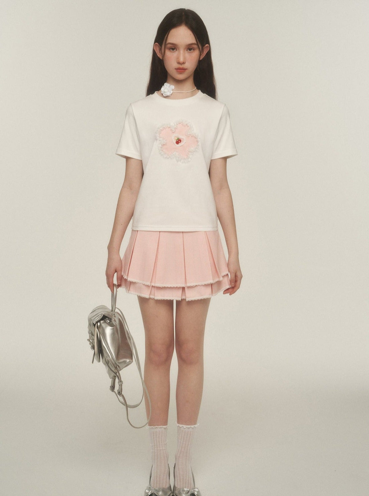 Double Lace Check Pleated Skirt