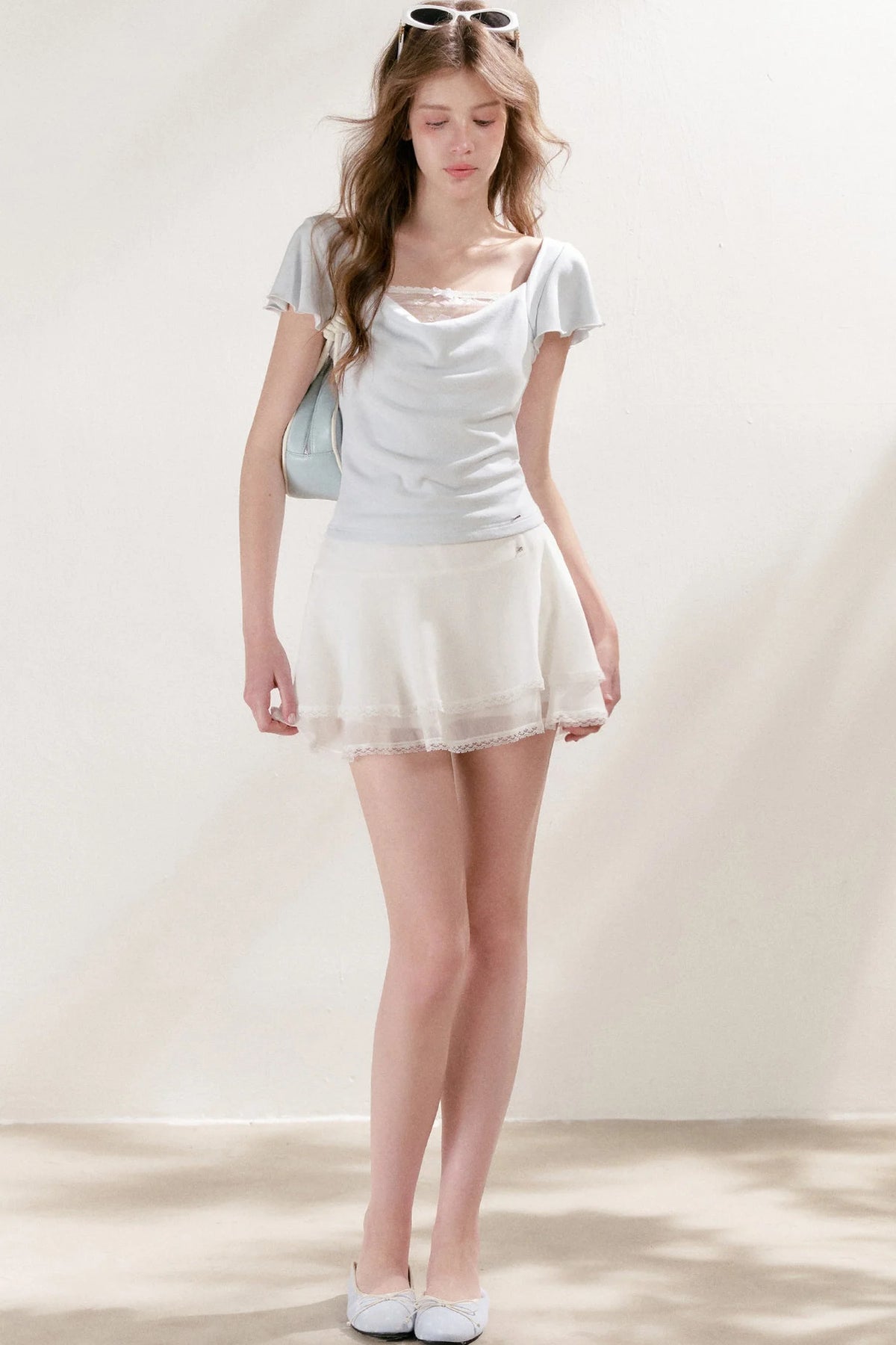 Double-Layer Chiffon Lace Trim A-Line Cake Skirt