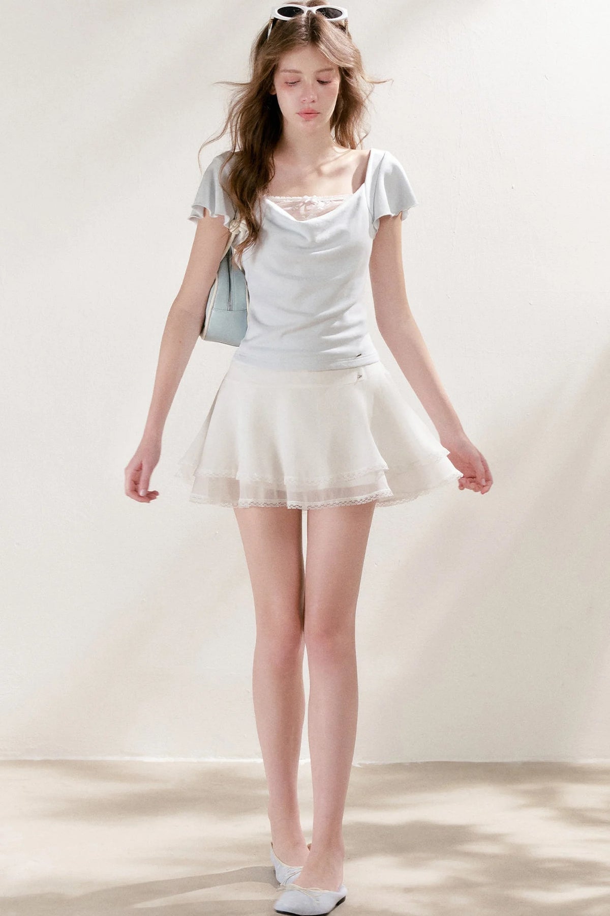 Double-Layer Chiffon Lace Trim A-Line Cake Skirt