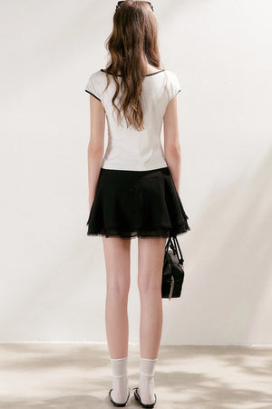 Double-Layer Chiffon Lace Trim A-Line Cake Skirt