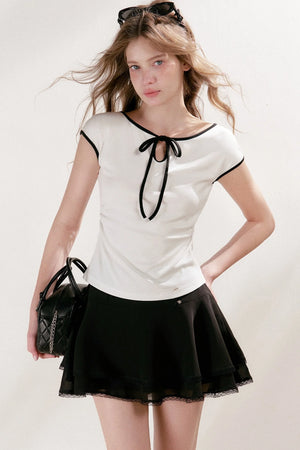 Double-Layer Chiffon Lace Trim A-Line Cake Skirt