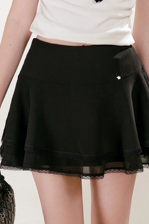 Double-Layer Chiffon Lace Trim A-Line Cake Skirt
