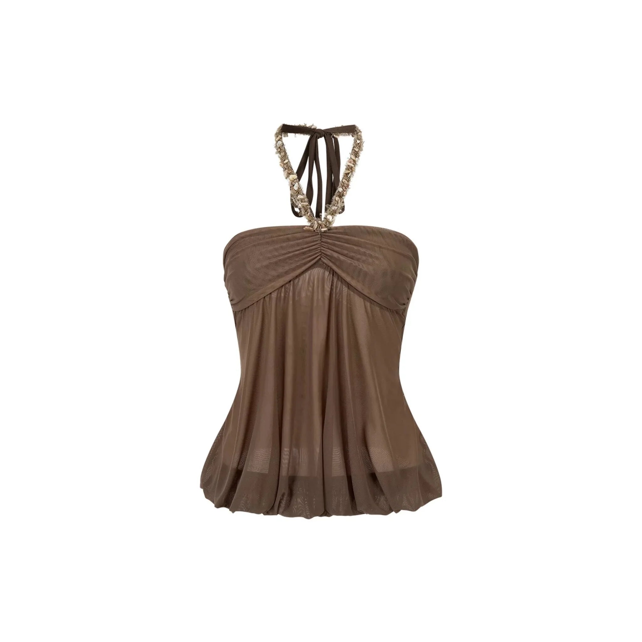Double-Layer Mesh Halter Top