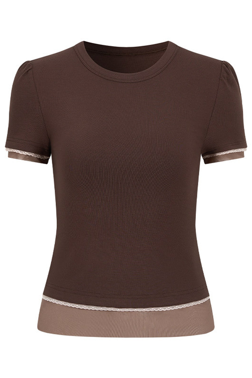 Double-Layer Patchwork Lace Trim T-Shirt