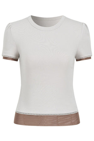 Double-Layer Patchwork Lace Trim T-Shirt