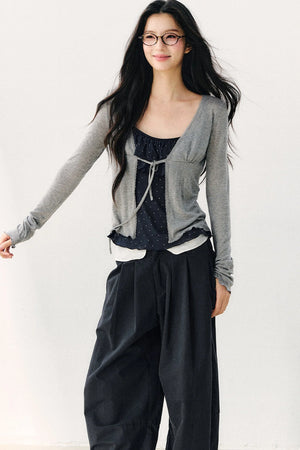 Double-Layer Ruffle Top And Cardigan Set-Up