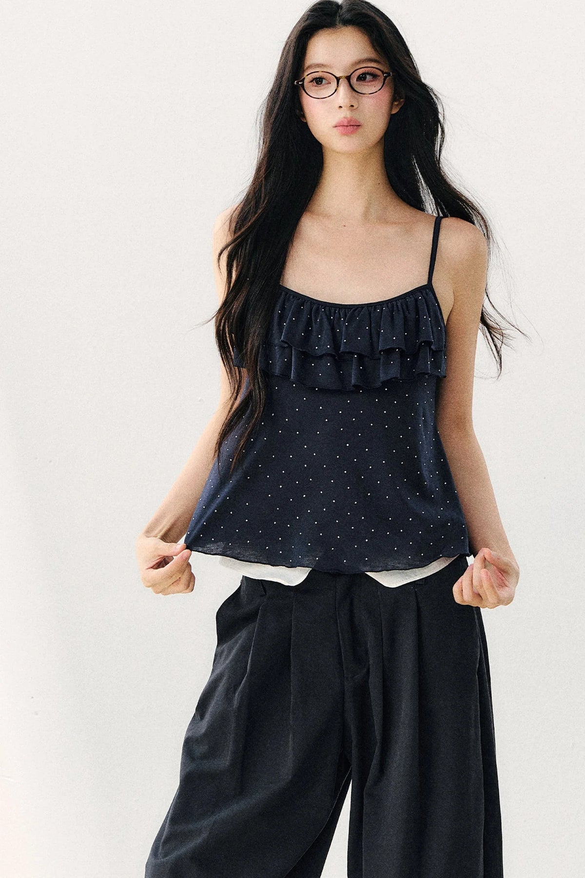Double-Layer Ruffle Top And Cardigan Set-Up