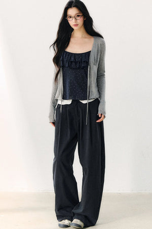 Double-Layer Ruffle Top And Cardigan Set-Up