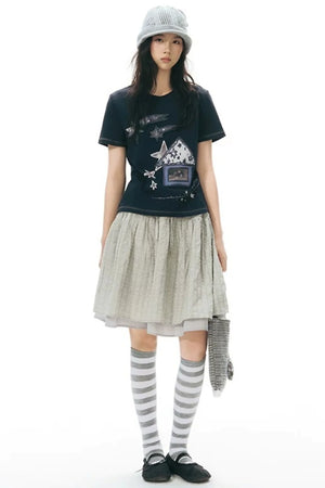Double-Layered Puff A-Line Skirt